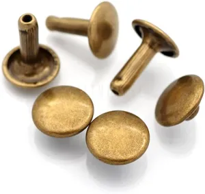 CRAFTMEMORE 9mm Cap x 12mm Post Leather Rivet Double Cap Rivets Tubular Metal Rapid Rivet Studs Leather Craft 50 Sets (12 mm Post, Antique Brass)