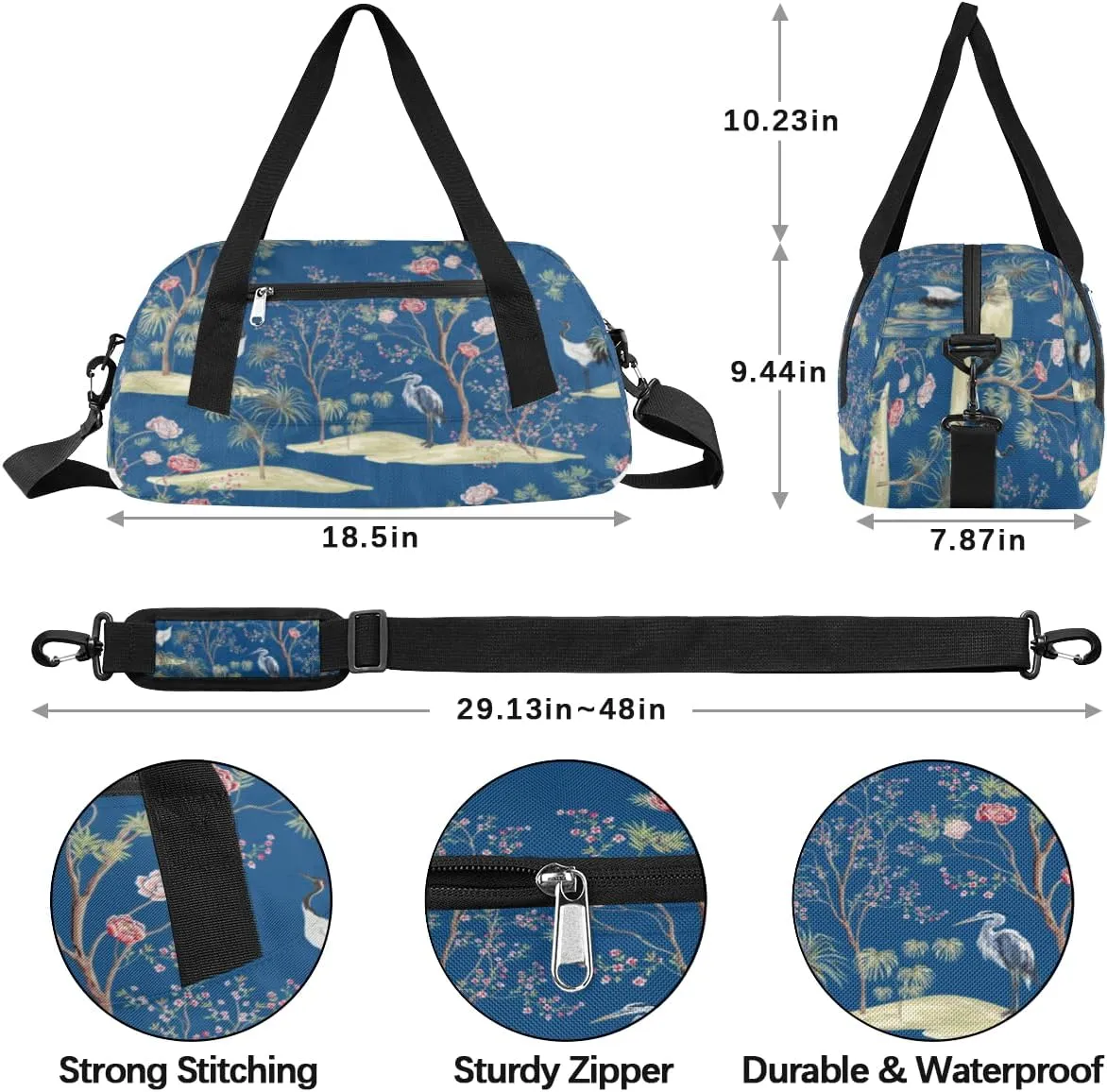 Crane Tree Gym Bag, Duffle Bag, Weekender Bag, Duffel Bag, Overnight Bag, Travel Duffel Bag, Dance Bag, Tote Bag, Beach Bag, Pool Bag, Gym Duffle Bag, Carry on Bag