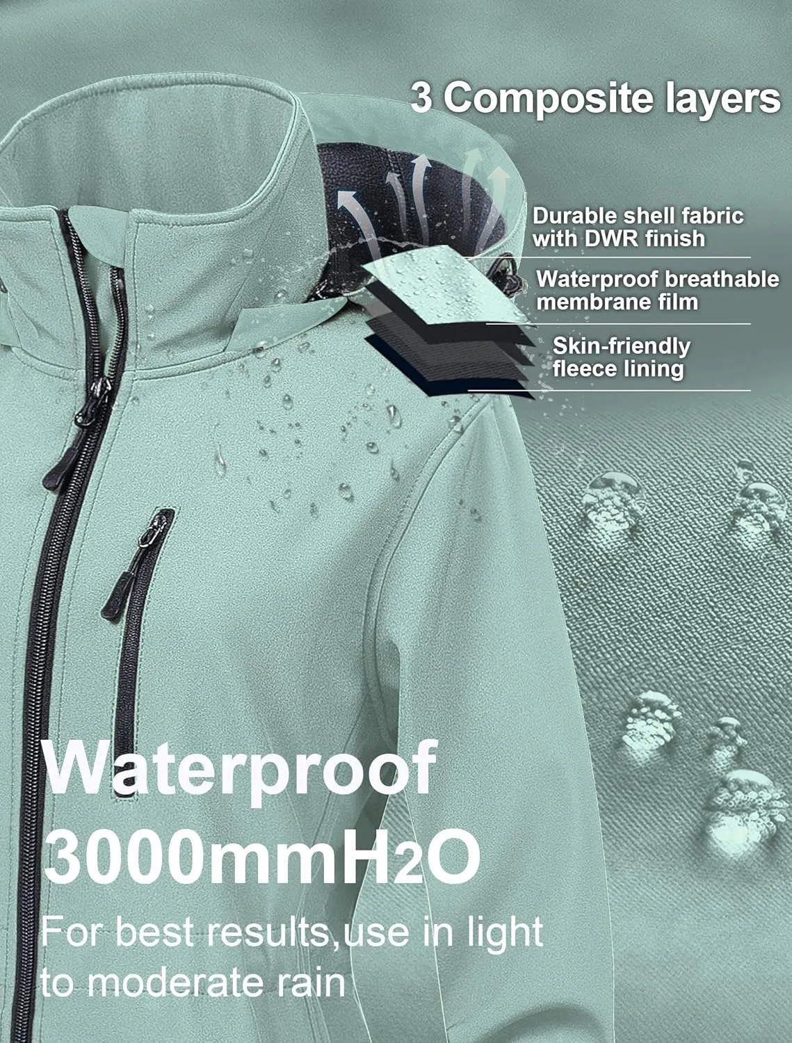CREATMO US Women's Lightweight Waterproof Long Softshell Tactical Jacket Fleece Lined Windbreaker