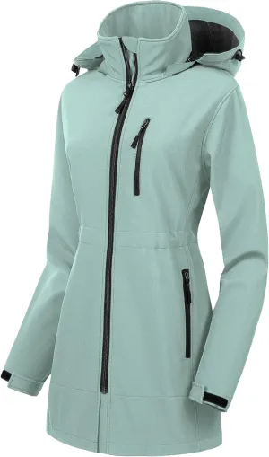 CREATMO US Women's Lightweight Waterproof Long Softshell Tactical Jacket Fleece Lined Windbreaker