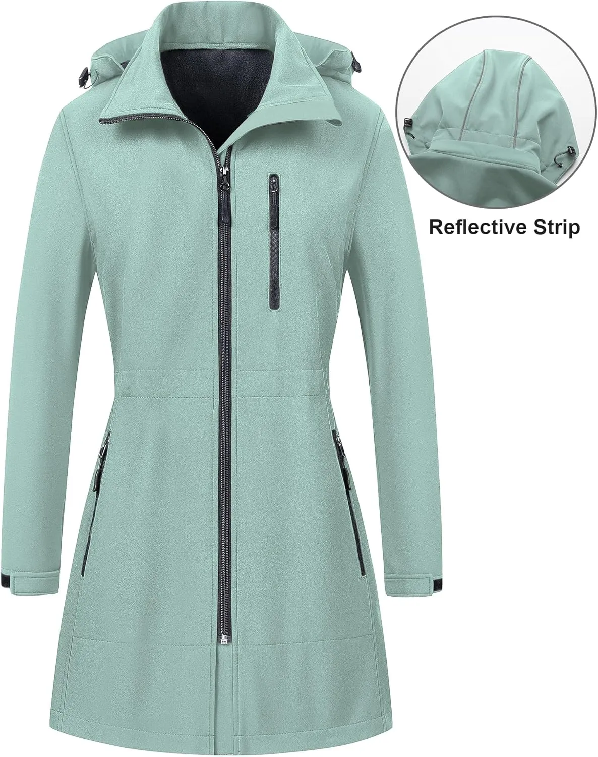 CREATMO US Women's Lightweight Waterproof Long Softshell Tactical Jacket Fleece Lined Windbreaker