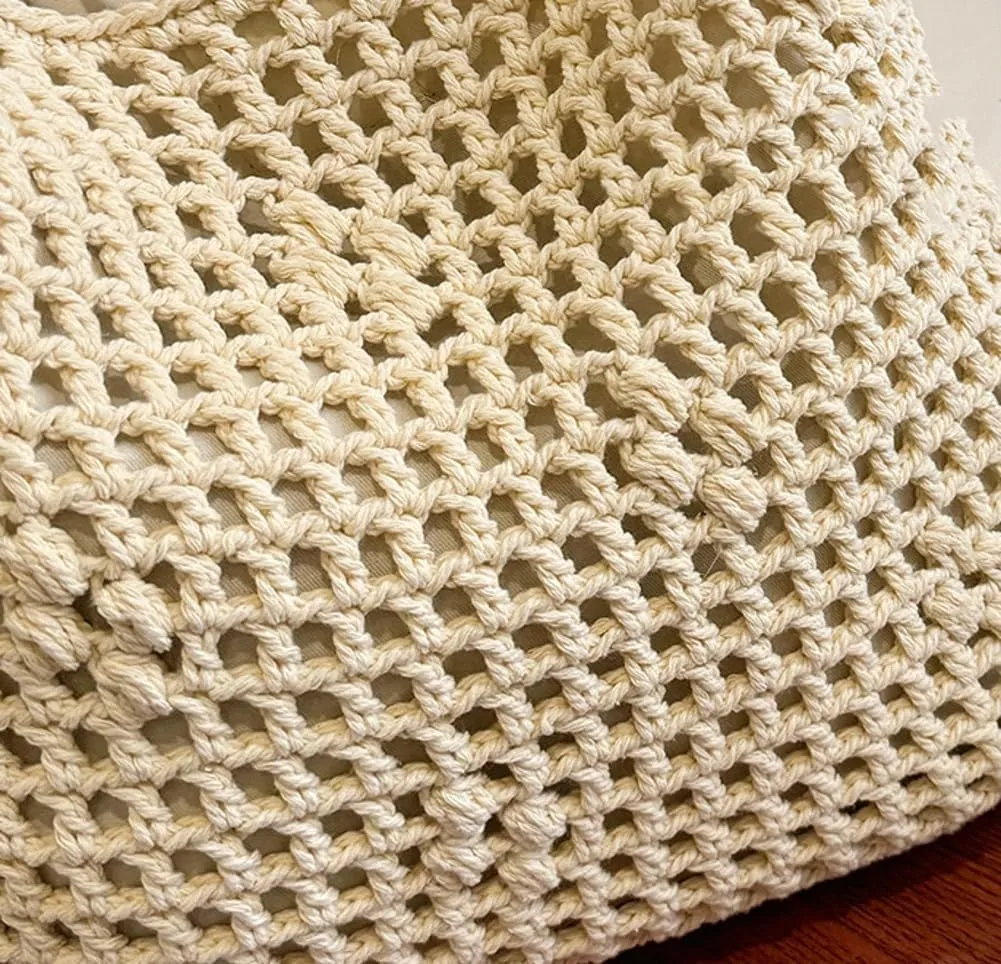 Crochet Beach Bag Women 2025 Summer Knit Hollow Hobo Bag Stylish Tote Handbags for Beach Travel Everyday Use