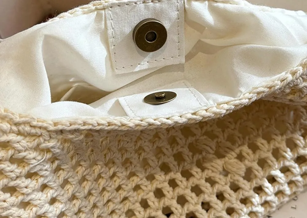 Crochet Beach Bag Women 2025 Summer Knit Hollow Hobo Bag Stylish Tote Handbags for Beach Travel Everyday Use