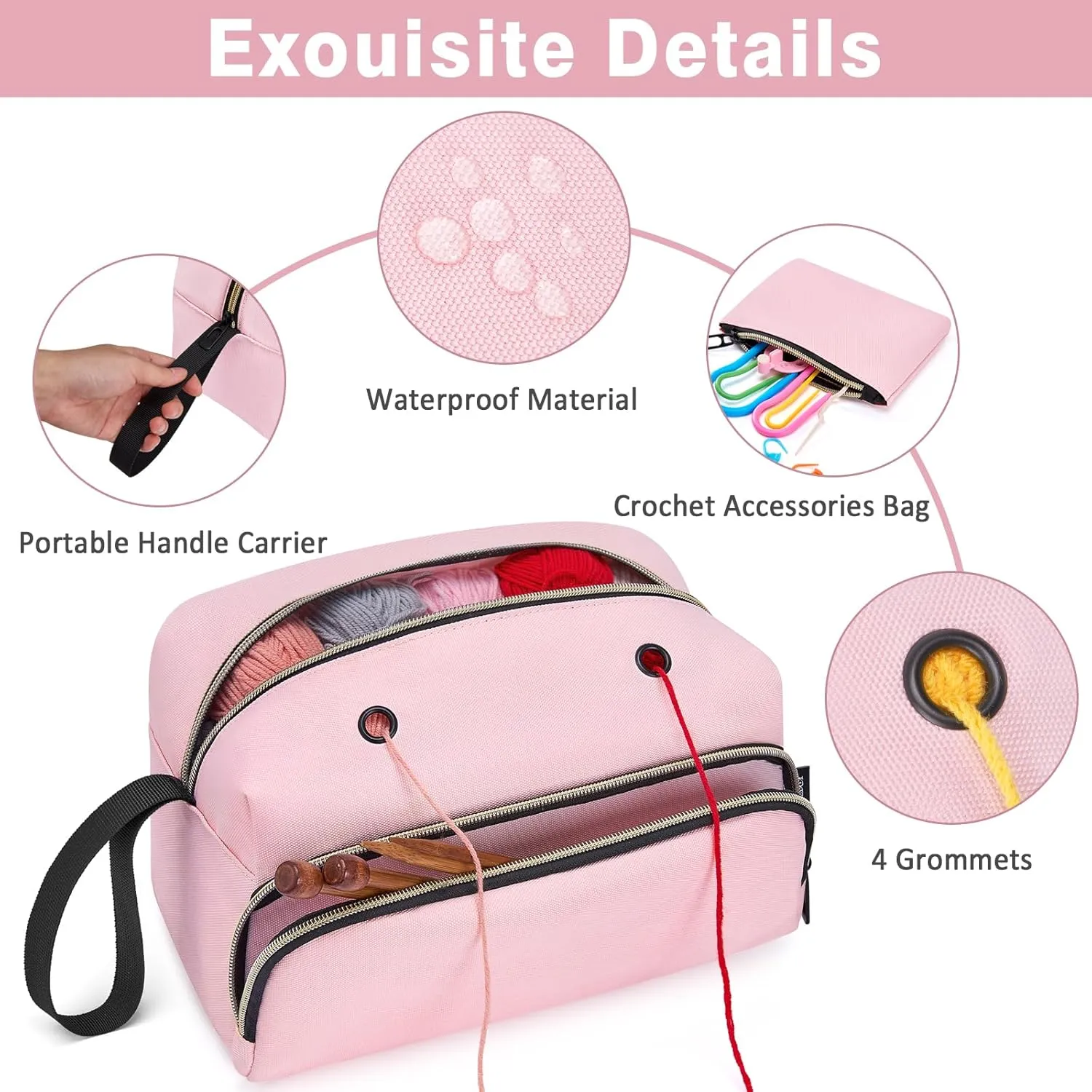 Crochet Yarn Knitting Bag 2 Pcs - IBFUN Yarn Storage Organizer Crocheting Bags for Beginners with Hand Wrist for Crochet Accessories Needles Hooks Knitting