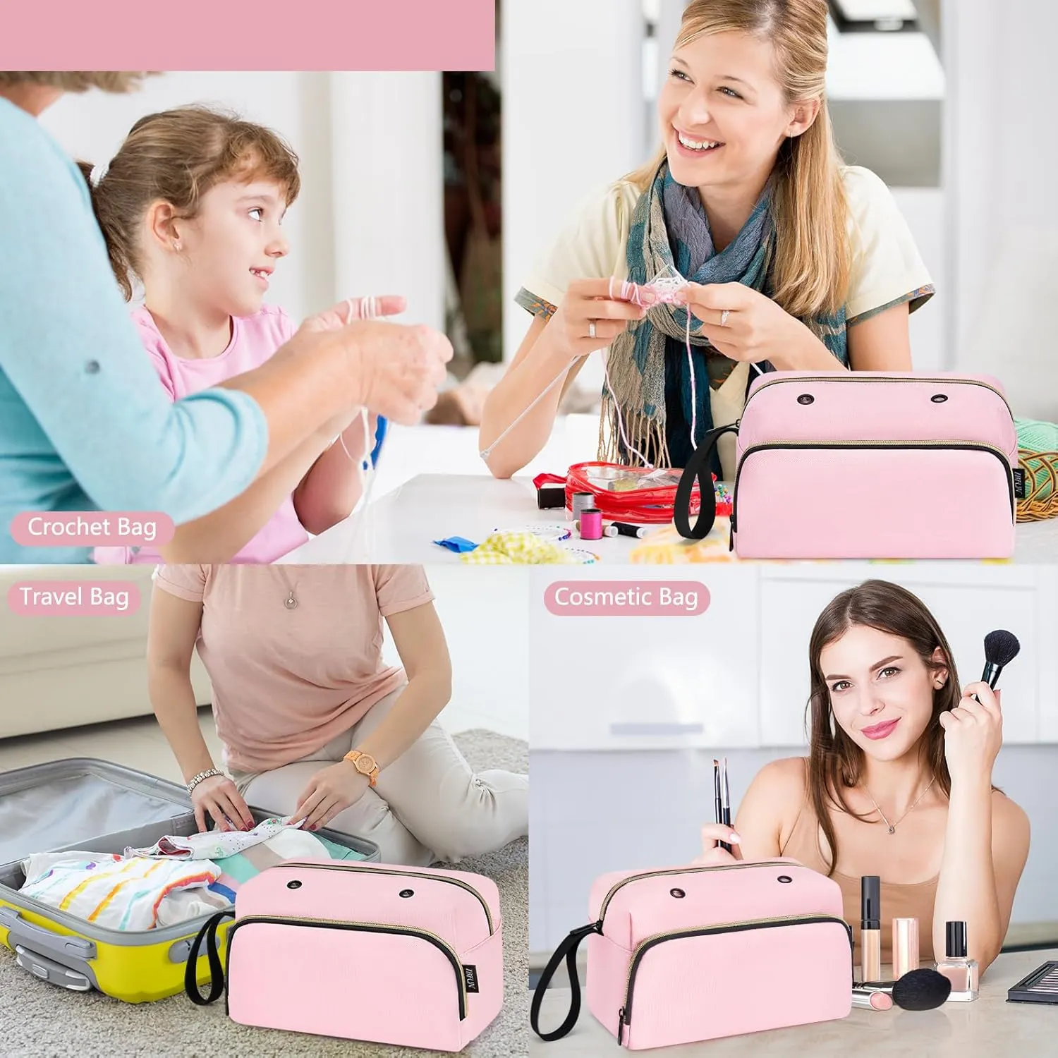 Crochet Yarn Knitting Bag 2 Pcs - IBFUN Yarn Storage Organizer Crocheting Bags for Beginners with Hand Wrist for Crochet Accessories Needles Hooks Knitting