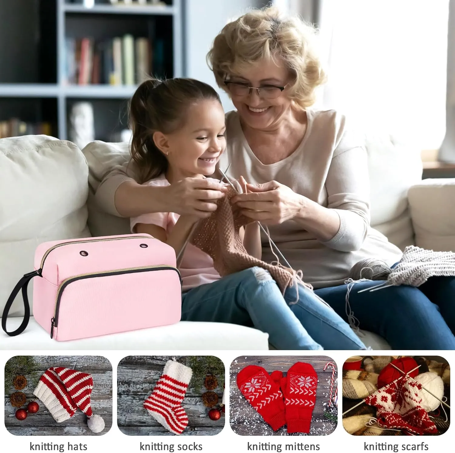Crochet Yarn Knitting Bag 2 Pcs - IBFUN Yarn Storage Organizer Crocheting Bags for Beginners with Hand Wrist for Crochet Accessories Needles Hooks Knitting