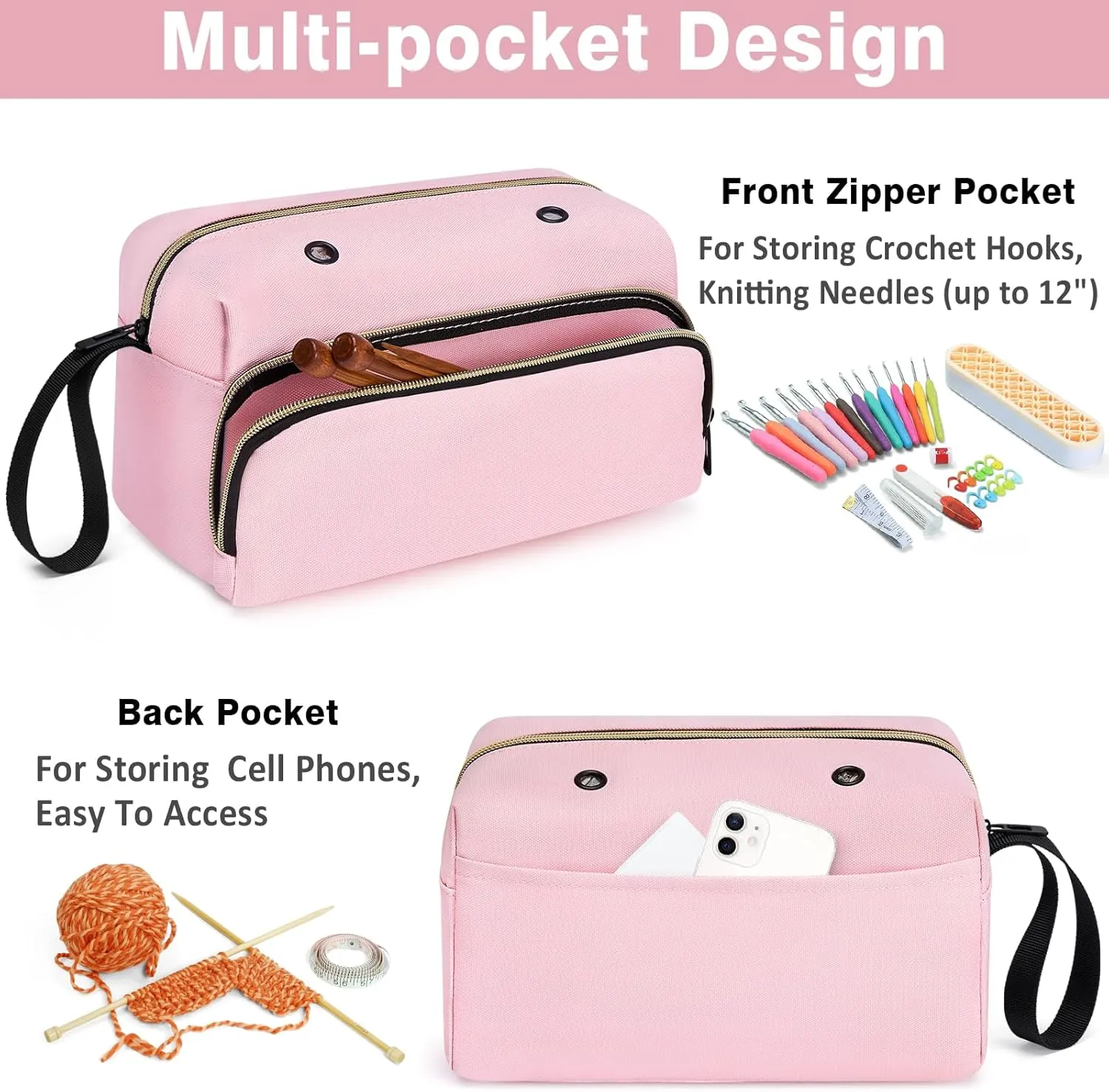 Crochet Yarn Knitting Bag 2 Pcs - IBFUN Yarn Storage Organizer Crocheting Bags for Beginners with Hand Wrist for Crochet Accessories Needles Hooks Knitting