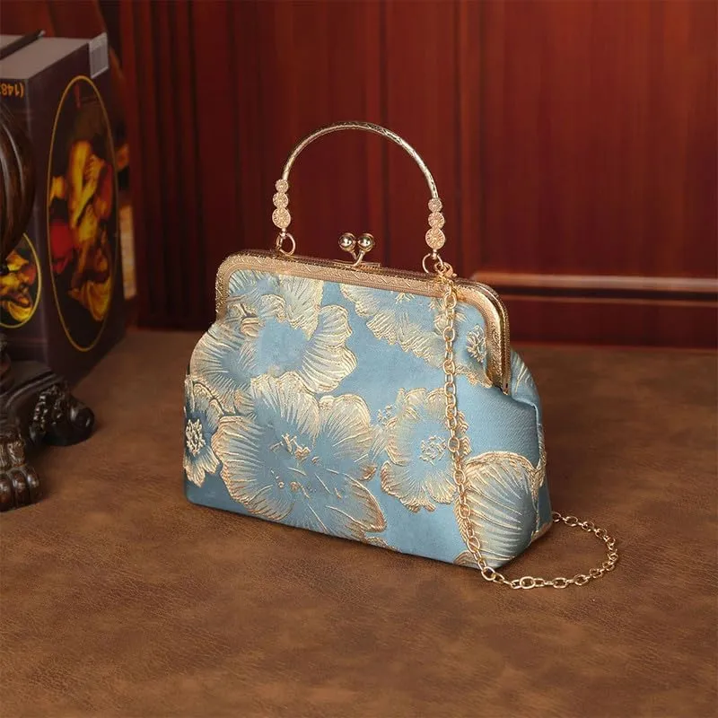 Crossbody Bag for Women Elegant Top-Handle Pouch Purse Designer Shoulder Handbag Embroidery Evening Purse