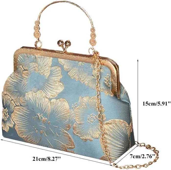 Crossbody Bag for Women Elegant Top-Handle Pouch Purse Designer Shoulder Handbag Embroidery Evening Purse