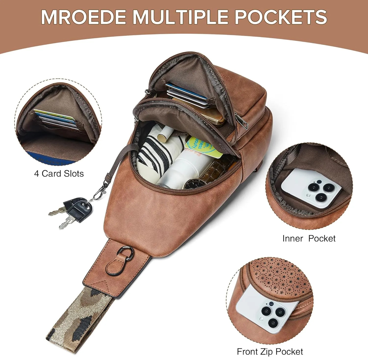 Crossbody Bags for Women 4-Pockets Sling Bag Fanny Pack Chest Purse Backpack Casual Daypacks Travel Shopping
