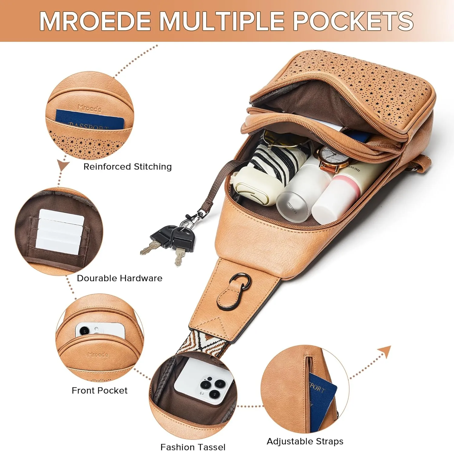 Crossbody Bags for Women 4-Pockets Sling Bag Fanny Pack Chest Purse Backpack Casual Daypacks Travel Shopping