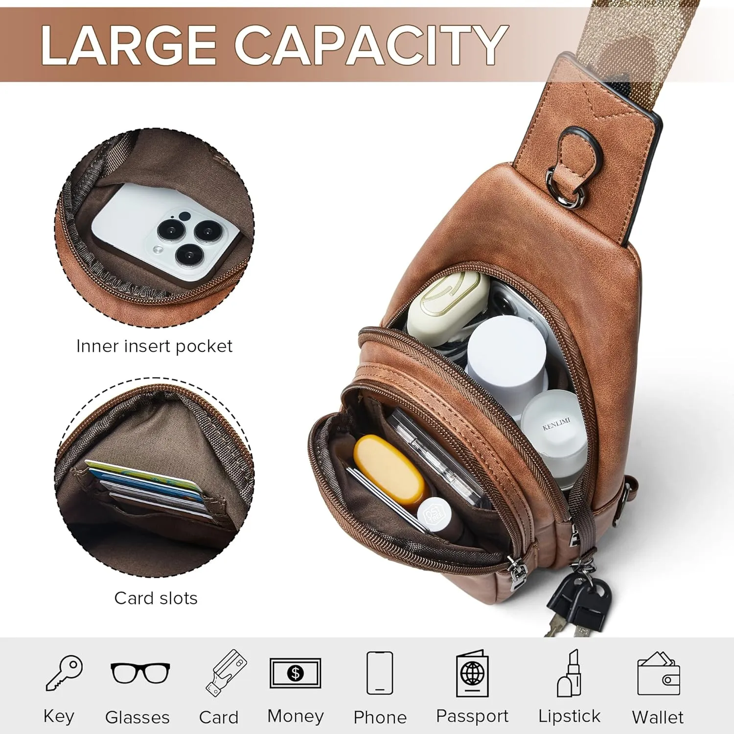Crossbody Bags for Women 4-Pockets Sling Bag Fanny Pack Chest Purse Backpack Casual Daypacks Travel Shopping