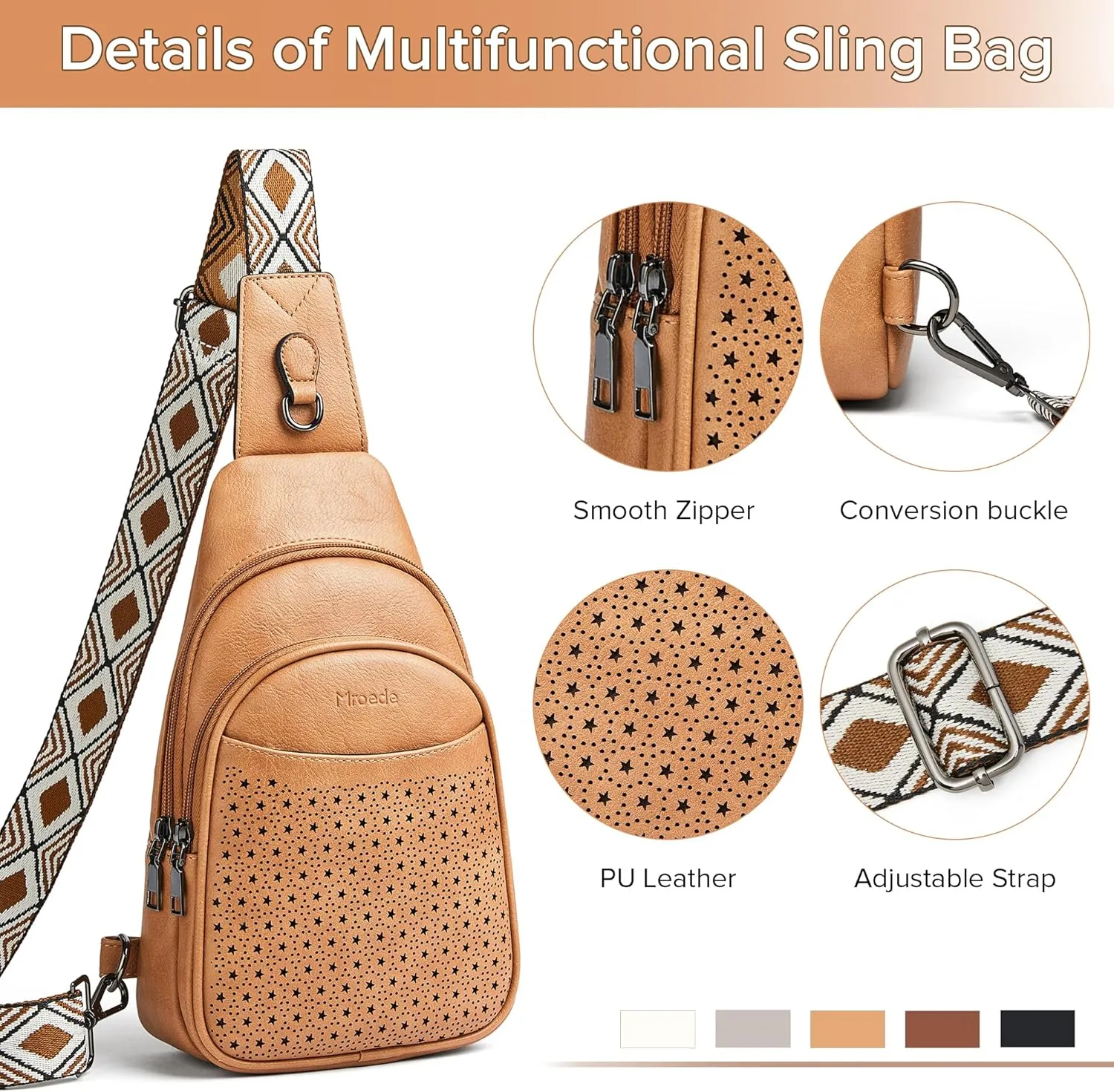 Crossbody Bags for Women 4-Pockets Sling Bag Fanny Pack Chest Purse Backpack Casual Daypacks Travel Shopping