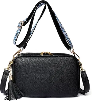 Crossbody Bags for Women Ultra-light Shoulder Bag Ladies PU Leather Bucket Bag Square Hobos Handbag Satchels for Outdoors Workout Travel Shopping Messenger Bag with Two Shoulder Strap Black