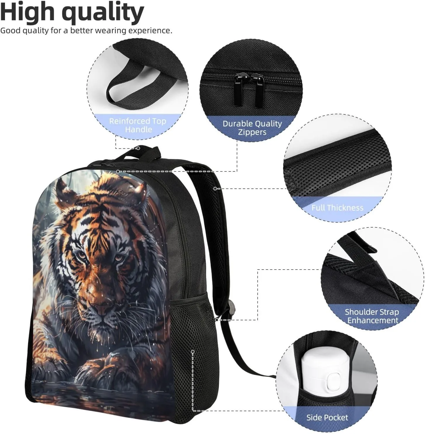 Crouching Tiger Backpack Waterproof Anti Theft Durable Light Laptop Bag Backpacks For Women Men Travel Gym Backpack