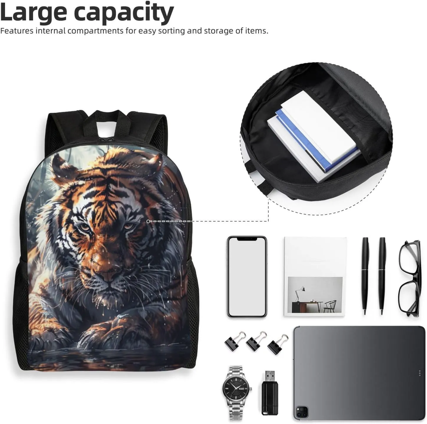 Crouching Tiger Backpack Waterproof Anti Theft Durable Light Laptop Bag Backpacks For Women Men Travel Gym Backpack