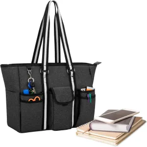 CURMIO Teacher Bags and Totes for Women, Large Work Utility Bag with Laptop Sleeve for Office, Black (Bag Only, Patented Design)