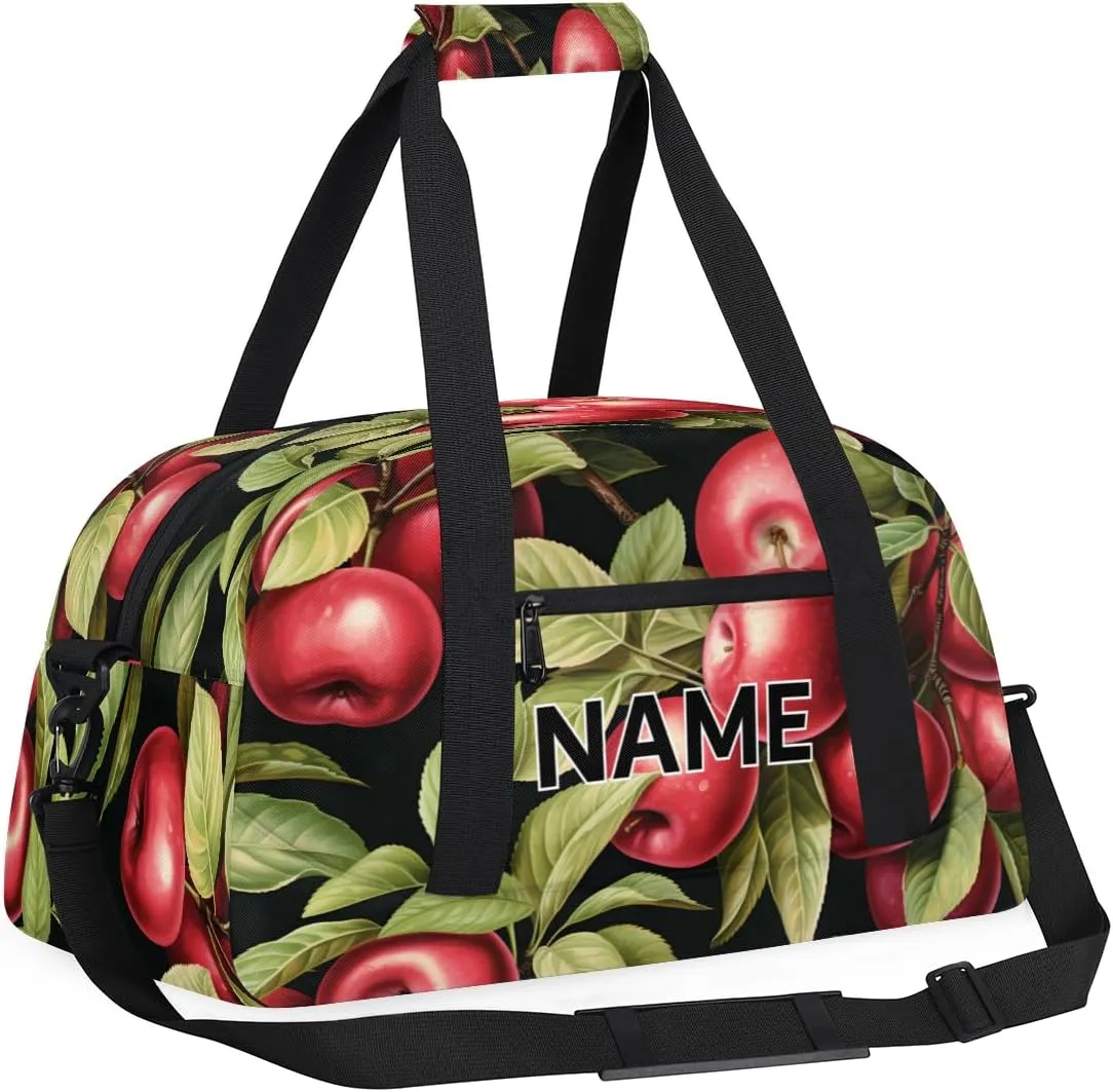 Custom Apples Small Gym Bag 18 inch for Women Men Personalized Fruit Apples Carry On Overnight Weekender Bag for Travel Work Dance Sport