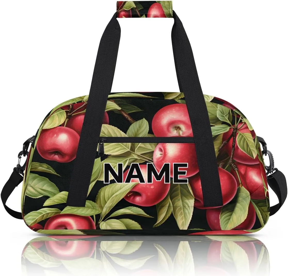 Custom Apples Small Gym Bag 18 inch for Women Men Personalized Fruit Apples Carry On Overnight Weekender Bag for Travel Work Dance Sport