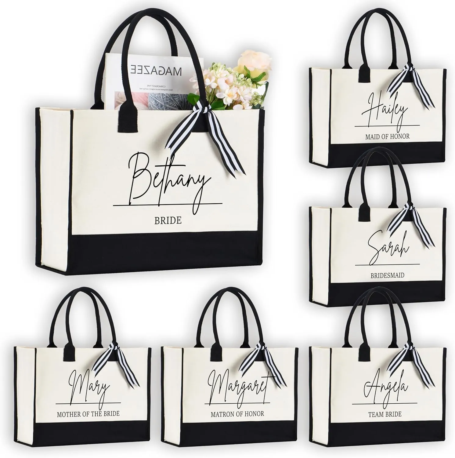 CUSTOM Bachelorette Party Tote Bags for Bridesmaids, Bride, Maid of Honor, Mother of the Bride, Bride Squad and More | Bride Tote Bag for Wedding Day or Bachelorette Party