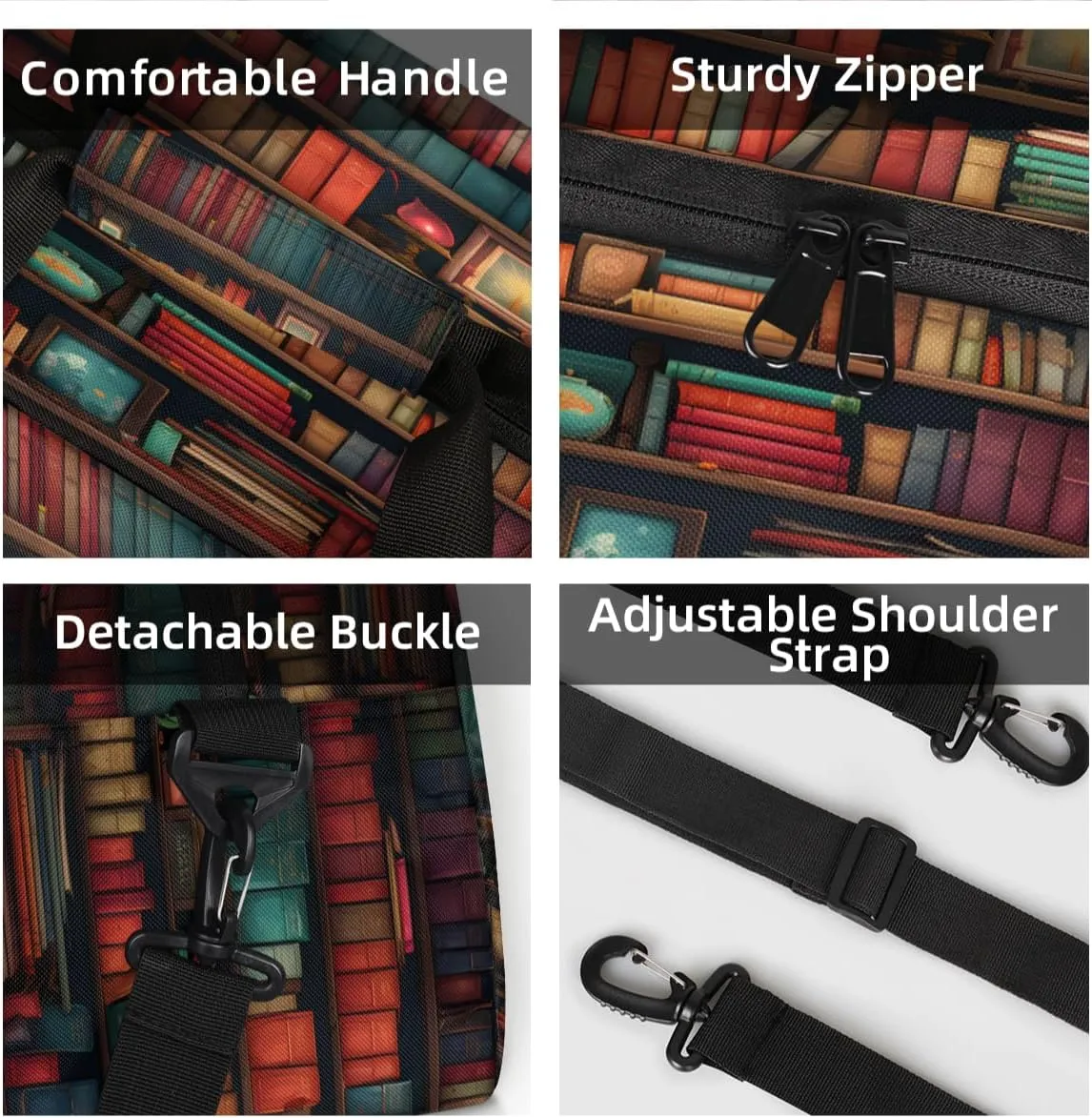 Custom Books Small Gym Bag 18 inch for Women Men Personalized Library Bookshelf Farmhouse Carry On Overnight Weekender Bag for Travel Work Dance Sport
