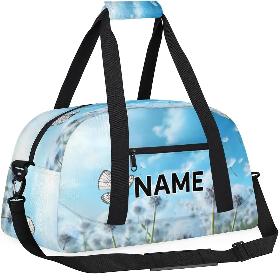 Custom Butterfly Spring Small Gym Bag 18 inch for Women Men Personalized Dandelion Carry On Overnight Weekender Bag for Travel Work Dance Sport