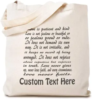 Custom Canvas Tote Shopping Bag Corinthians 13:48 Love Is Patient Inspiration & Motivation Love