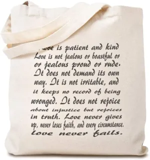 Custom Canvas Tote Shopping Bag Corinthians 13:48 Love Is Patient Inspiration & Motivation Love