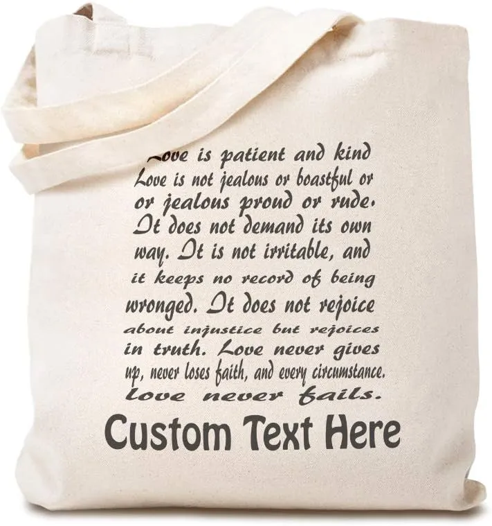 Custom Canvas Tote Shopping Bag Corinthians 13:48 Love Is Patient Inspiration & Motivation Love