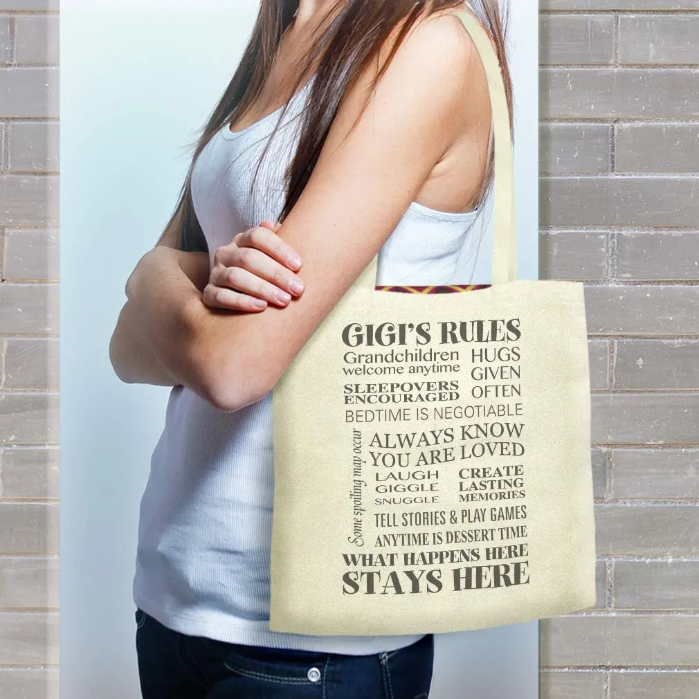 Custom Canvas Tote Shopping Bag Gigi's Rules Grandma Family & Friends Reusable Beach for Women