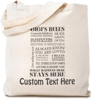 Custom Canvas Tote Shopping Bag Gigi's Rules Grandma Family & Friends Reusable Beach for Women
