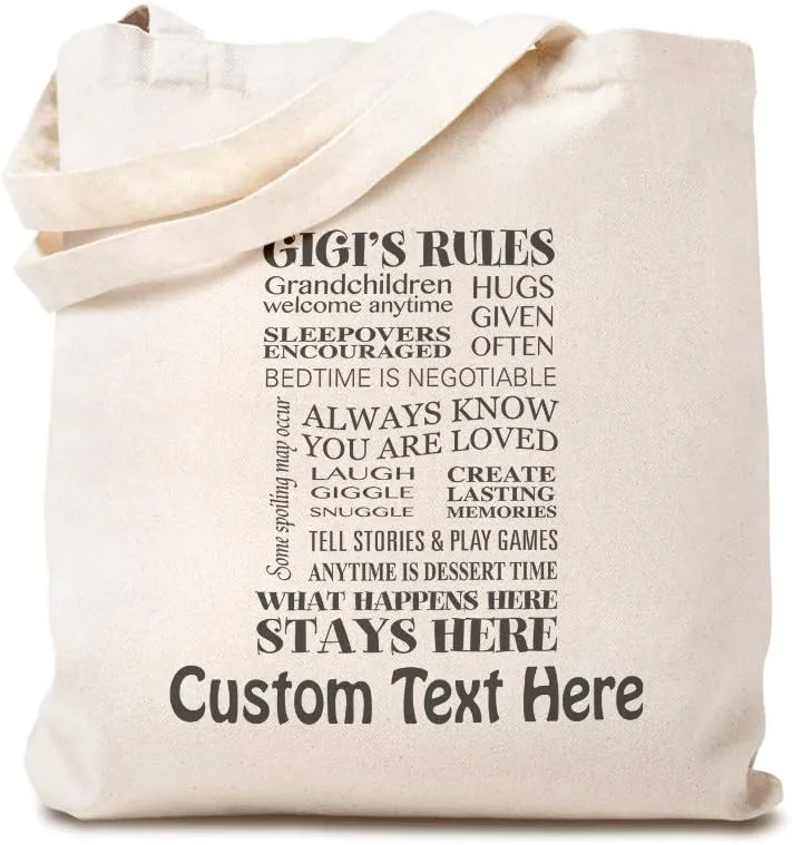 Custom Canvas Tote Shopping Bag Gigi's Rules Grandma Family & Friends Reusable Beach for Women