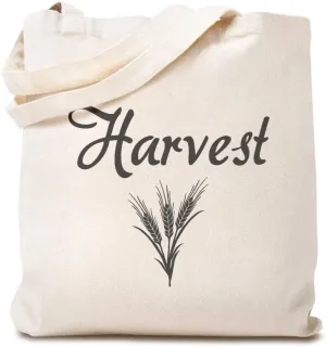 Custom Canvas Tote Shopping Bag Harvest Wheat Spike Home & Hearth Barns Farms Harvest Words