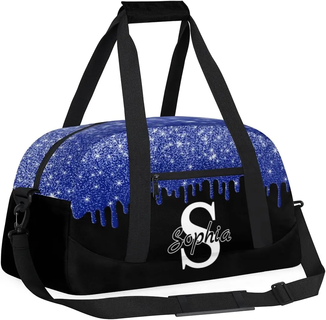 Custom Cheer Bag Dance Gym Bags for Women, Personalized Name Sport Duffel Bag Weekender Bags Travel Duffel Bags Sky Blue Glitter Fluid Personalized Gifts