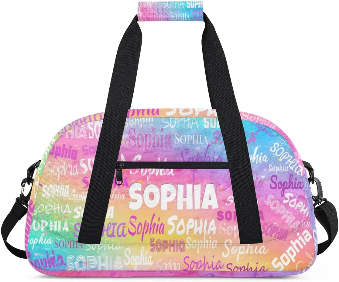 Custom Dance Bag Girls Sport Duffel Bag, Personalized Kids Gym Bag Customize Travel Duffle Bag with Name, Watercolor Colorful Pink