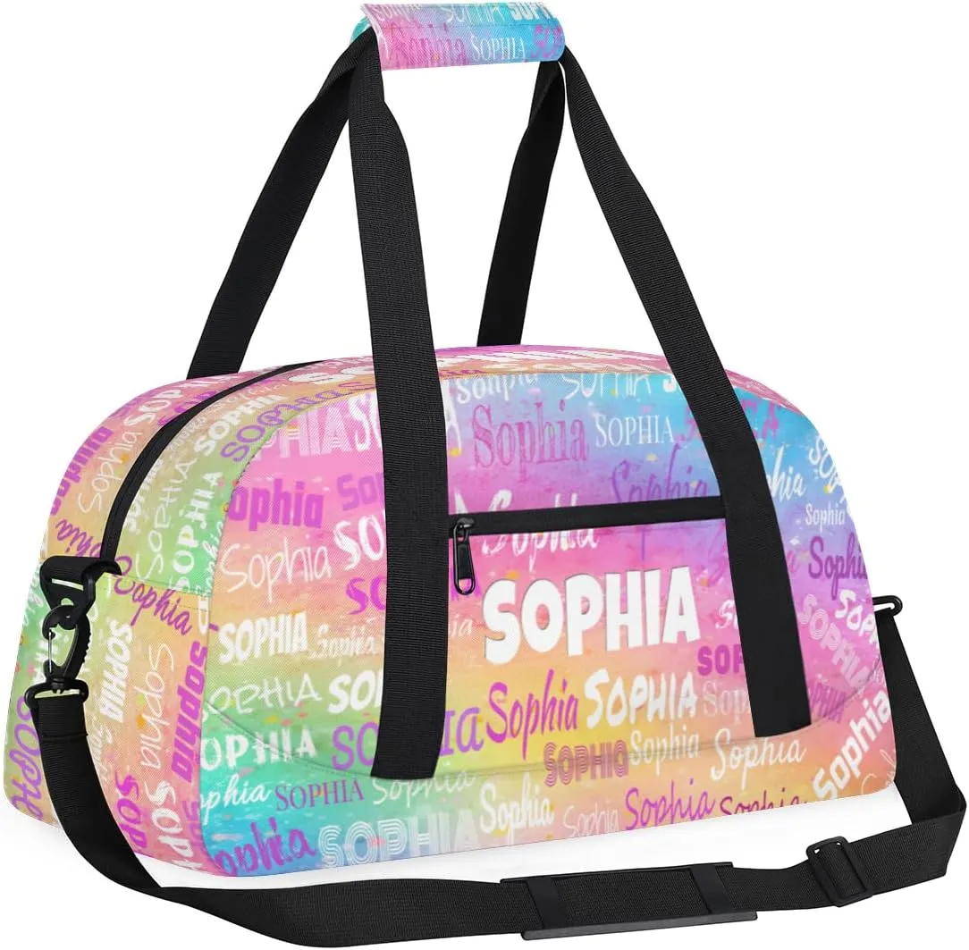 Custom Dance Bag Girls Sport Duffel Bag, Personalized Kids Gym Bag Customize Travel Duffle Bag with Name, Watercolor Colorful Pink