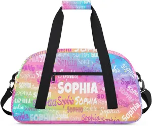 Custom Dance Bag Girls Sport Duffel Bag, Personalized Kids Gym Bag Customize Travel Duffle Bag with Name, Watercolor Colorful Pink