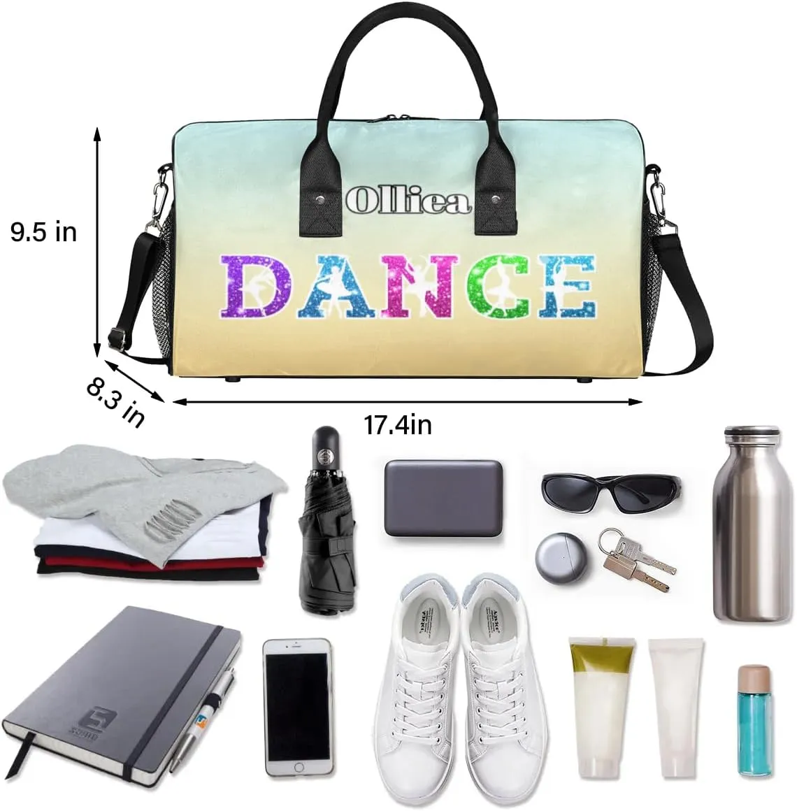 Custom Dance Bag Gym Bag Personalized Sport Duffel Bag Travel Weekender Bags Gymnastics Duffel Bag Beige Gradient
