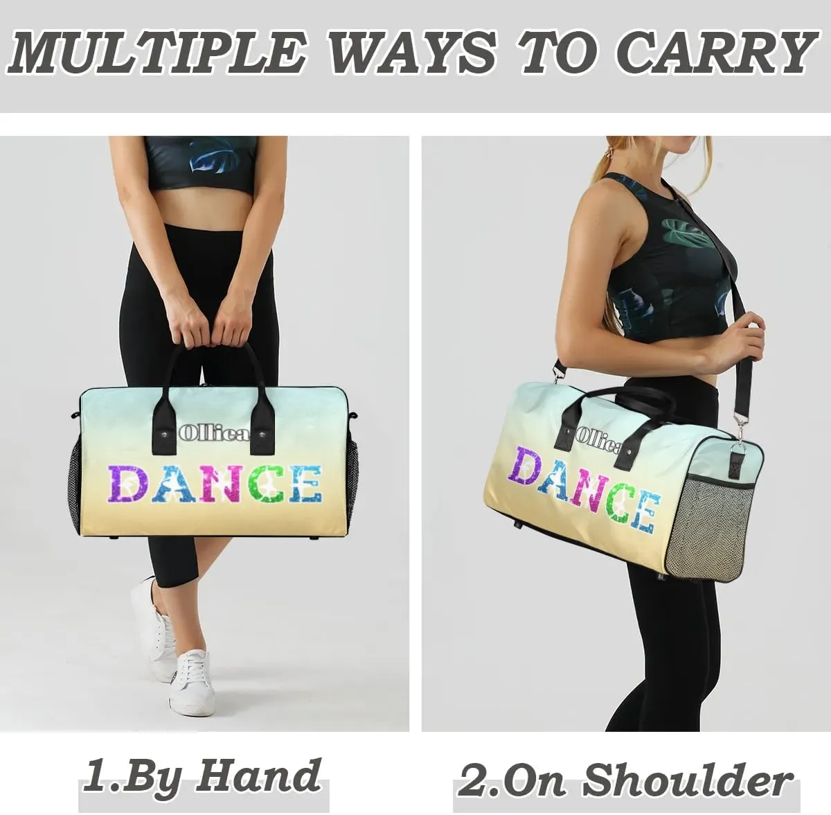Custom Dance Bag Gym Bag Personalized Sport Duffel Bag Travel Weekender Bags Gymnastics Duffel Bag Beige Gradient