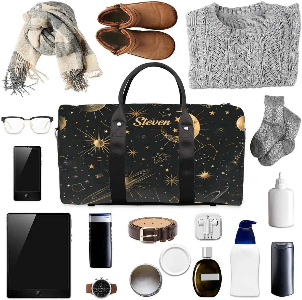Custom Duffel Bag for Men Women Small Overnight-Bag Black Carry On Luggage Bags
