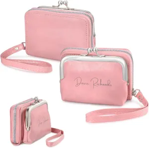 Custom Engraved Leather Wallet for Women - Multi-Function Coin Purse & Card Holder Gift for Mom, Wife Birthday, Mother's Day, Christmas, Anniversary (Pink-Name)