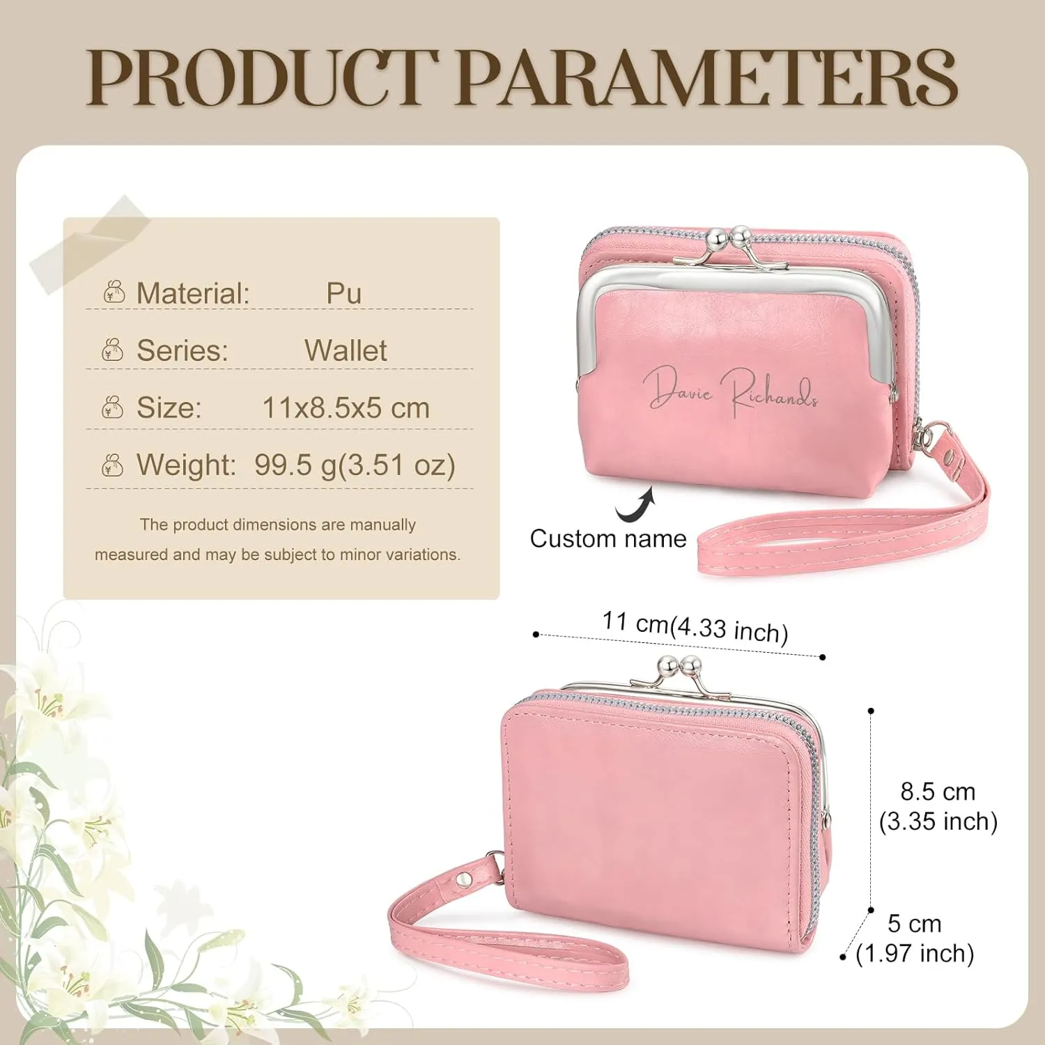 Custom Engraved Leather Wallet for Women - Multi-Function Coin Purse & Card Holder Gift for Mom, Wife Birthday, Mother's Day, Christmas, Anniversary (Pink-Name)