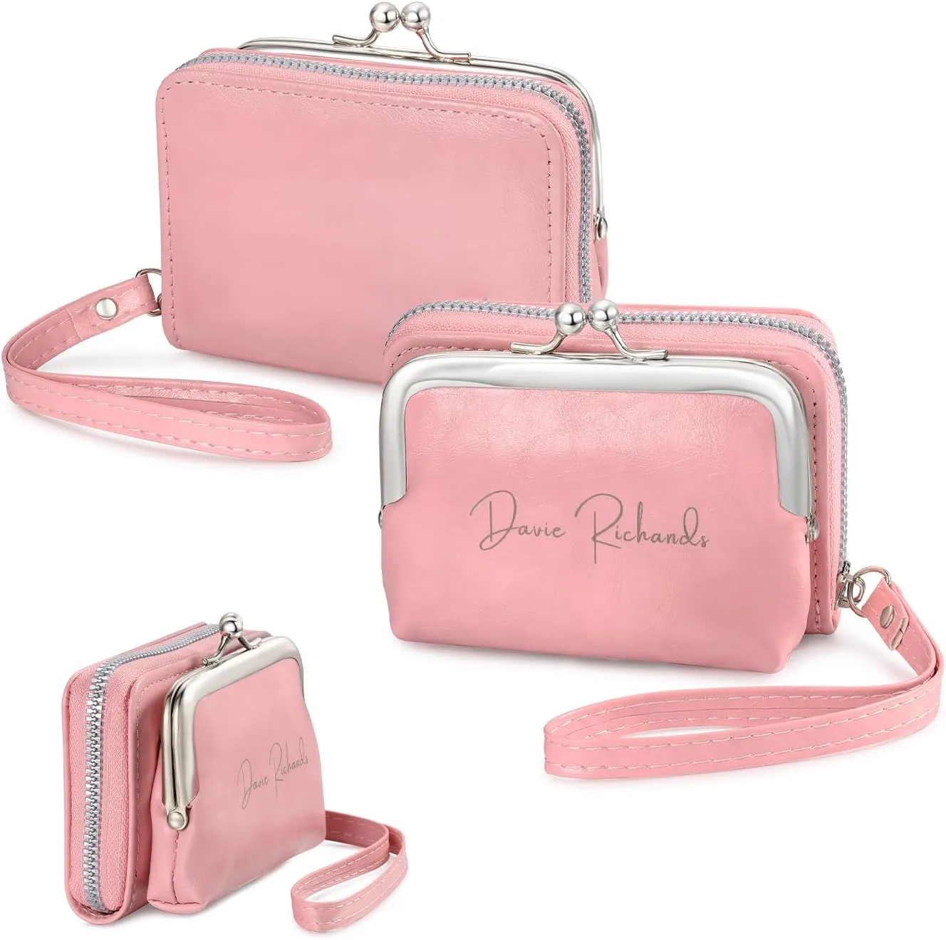 Custom Engraved Leather Wallet for Women - Multi-Function Coin Purse & Card Holder Gift for Mom, Wife Birthday, Mother's Day, Christmas, Anniversary (Pink-Name)