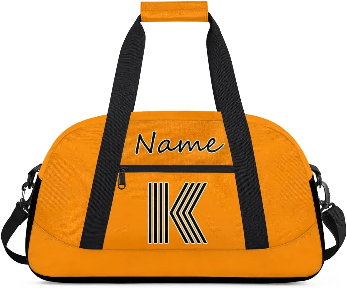 Custom Gym Bag for Women Men, Personalized Initial Duffel Bag with Name, Small Sports Gym Bag Travel Duffle Bag Weekender Carry On Overnight Bags Dark Orange