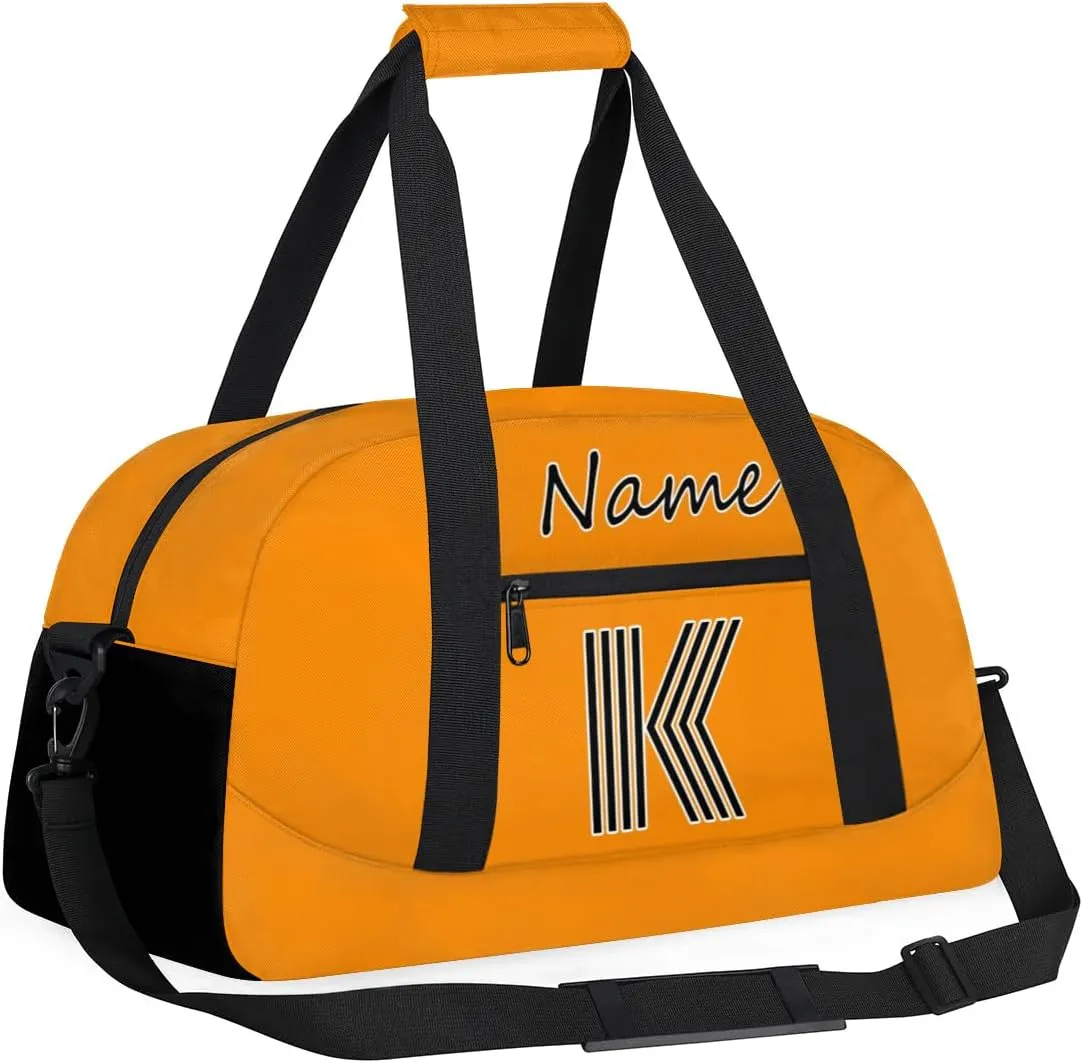 Custom Gym Bag for Women Men, Personalized Initial Duffel Bag with Name, Small Sports Gym Bag Travel Duffle Bag Weekender Carry On Overnight Bags Dark Orange