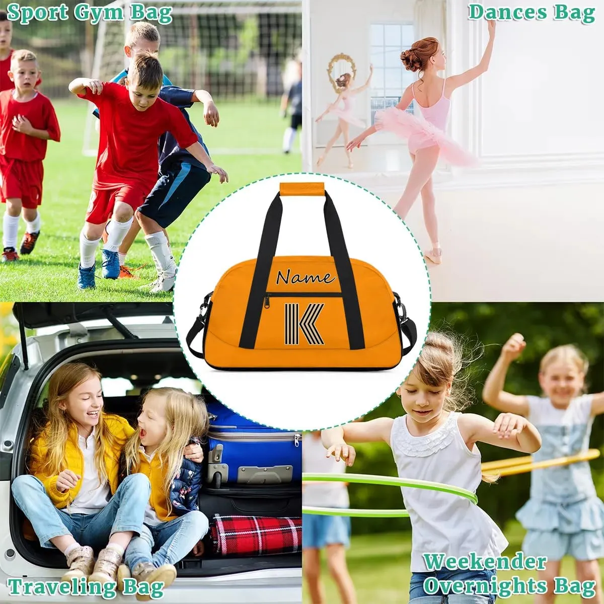 Custom Gym Bag for Women Men, Personalized Initial Duffel Bag with Name, Small Sports Gym Bag Travel Duffle Bag Weekender Carry On Overnight Bags Dark Orange