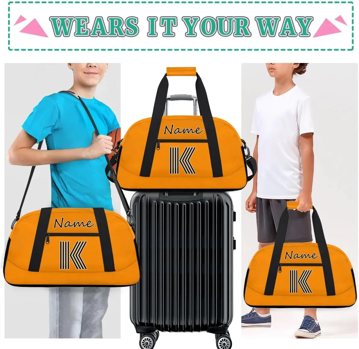 Custom Gym Bag for Women Men, Personalized Initial Duffel Bag with Name, Small Sports Gym Bag Travel Duffle Bag Weekender Carry On Overnight Bags Dark Orange