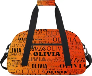 Custom Kids Duffel Bag with Your Name Lightweight Waterproof Personalized Sports Gym Bag with Front Zipper Pocket Foldable Weekender Overnight Bag for School Practice Gymnastic Ballet Gradient Orange