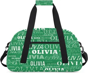 Custom Kids Duffel Bag with Your Name Lightweight Waterproof Personalized Sports Gym Bag with Front Zipper Pocket Foldable Weekender Overnight Bag for School Practice Gymnastic Ballet Malachite Green