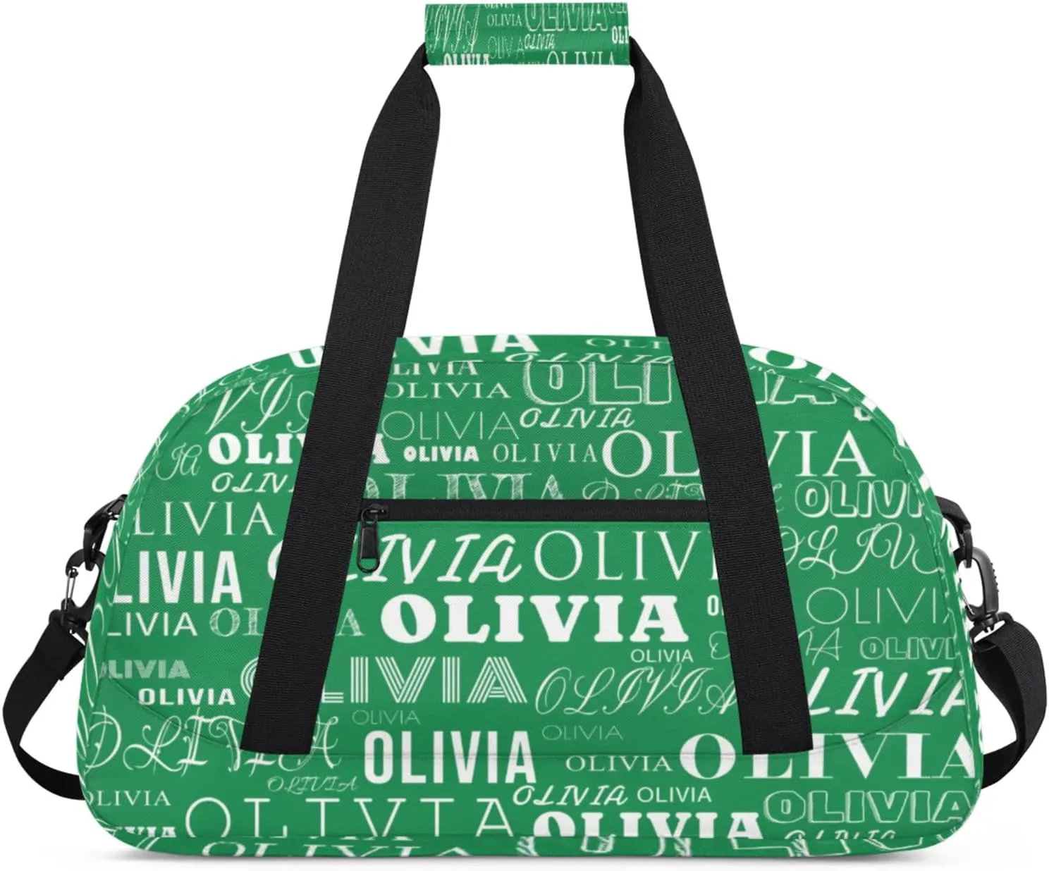 Custom Kids Duffel Bag with Your Name Lightweight Waterproof Personalized Sports Gym Bag with Front Zipper Pocket Foldable Weekender Overnight Bag for School Practice Gymnastic Ballet Malachite Green